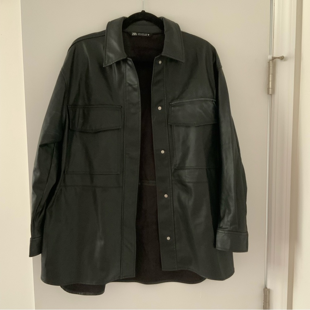 Zara Medium Leather Jacket Shirt Shacket Oversized